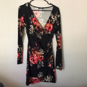 Floral long sleeve body con dress